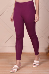 Maroon Solid Opaque Cotton Tights
