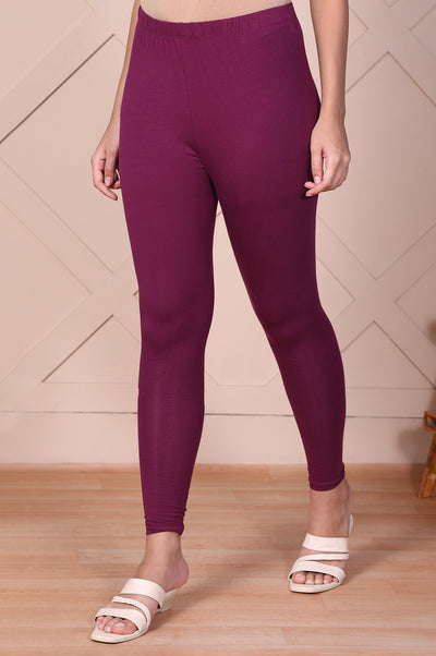 Maroon Solid Opaque Cotton Tights