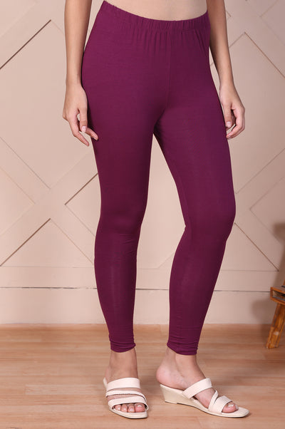Maroon Solid Opaque Cotton Tights