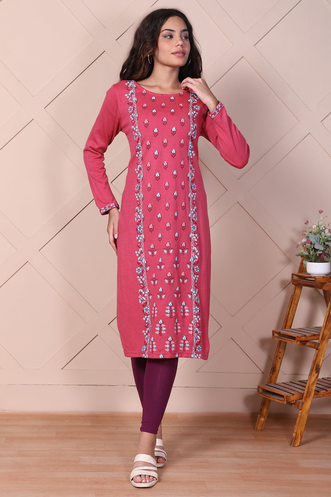 Maroon Solid Opaque Cotton Tights