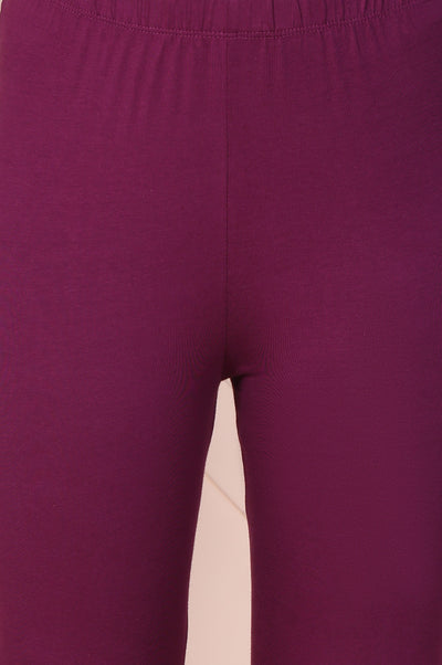 Maroon Solid Opaque Cotton Tights