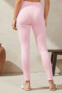 Blue Solid Cotton Lyrca Ankle Length Tights