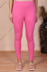 Pink Solid Cotton Lyrca Skinny Fit Tights