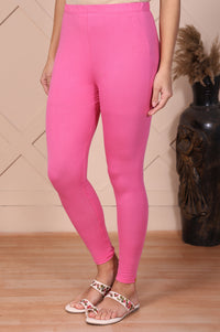 Pink Solid Cotton Lyrca Skinny Fit Tights