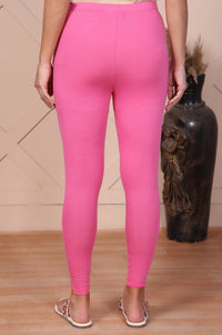 Pink Solid Cotton Lyrca Skinny Fit Tights