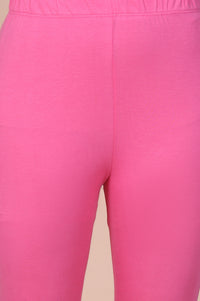 Pink Solid Cotton Lyrca Skinny Fit Tights