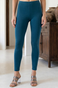 Teal Blue Solid Cotton Blend Skinny Fit Churidar Length Leggings