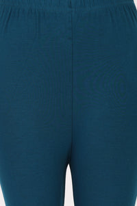 Teal Blue Solid Cotton Blend Skinny Fit Churidar Length Leggings