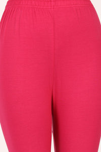 Pink Solid Cotton Blend Ankle Length Tights
