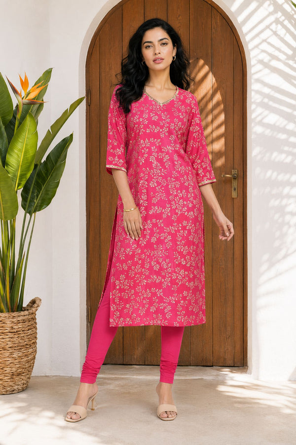 Pink Solid Cotton Blend Ankle Length Tights