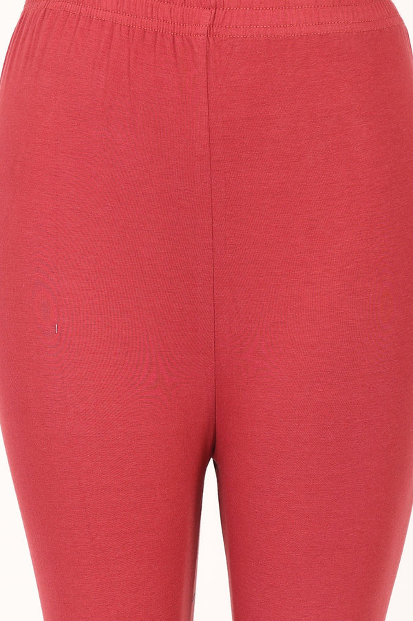 Rust Red Solid Cotton Blend Ankle Length Tights