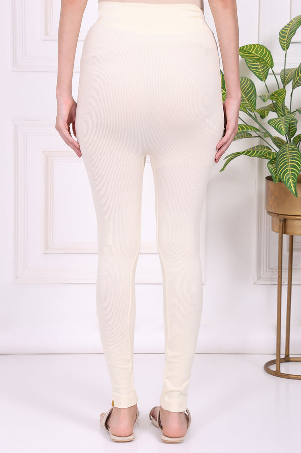 Off White Winter Solid Textured Skinny Fit Ankle Length Tights