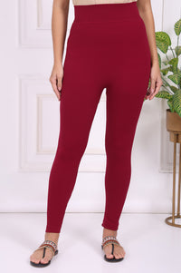 Maroon Winter Solid Textured Skinny Fit Ankle Length Tights