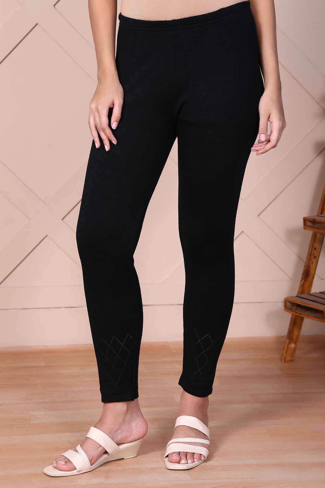 Black Solid High-Waist Acrylic Tights