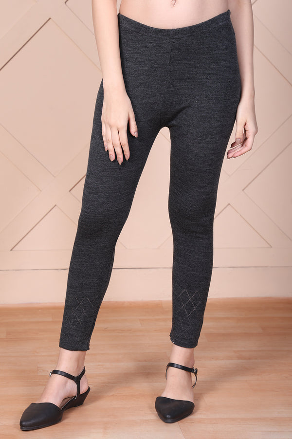 Grey Solid Acrylic Skinny Fit Tights