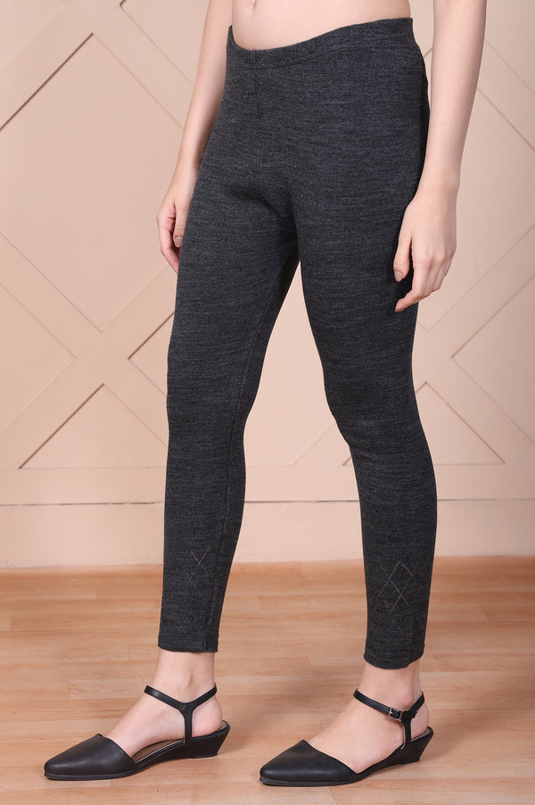 Grey Solid Acrylic Skinny Fit Tights