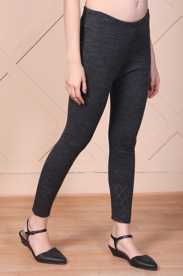 Grey Solid Acrylic Skinny Fit Tights