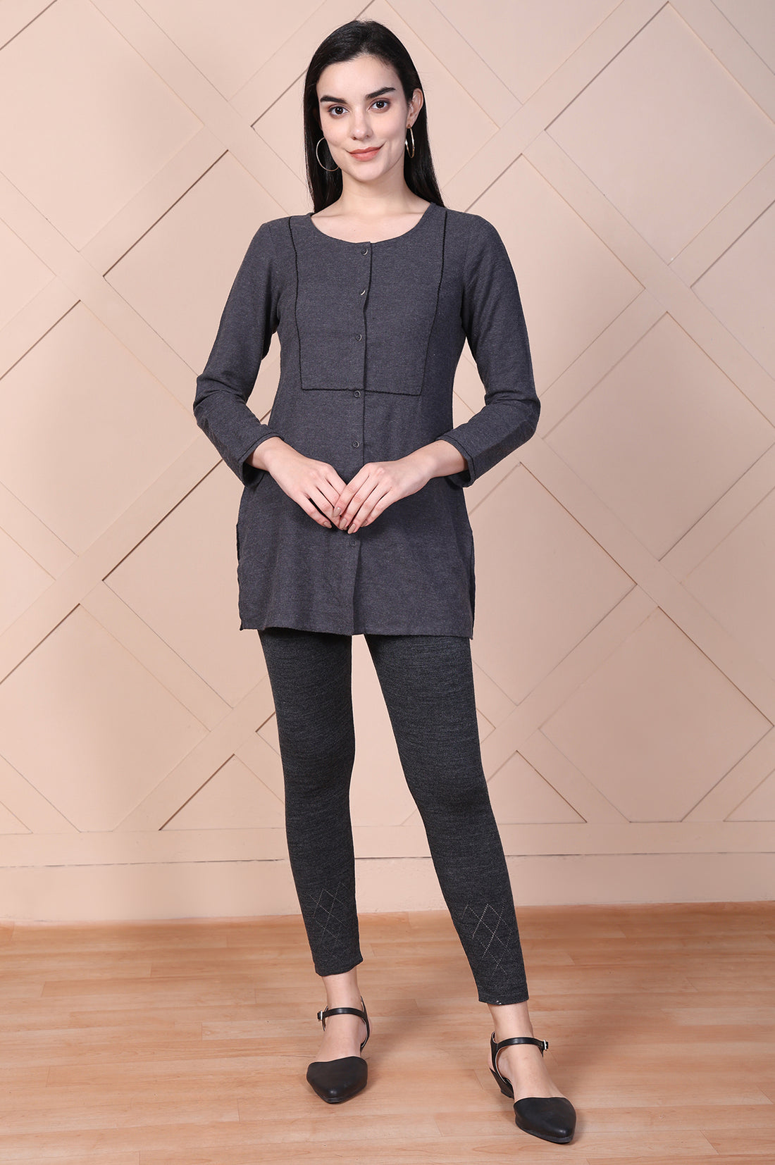 Grey Solid Acrylic Skinny Fit Tights