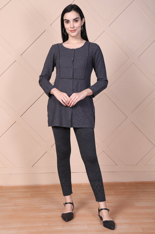 Grey Solid Acrylic Skinny Fit Tights