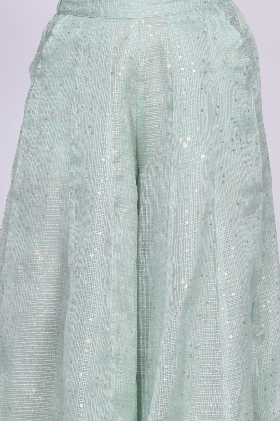 Mint Foil Printed Kota Wide Leg Flared Palazzo
