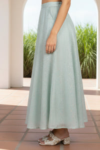 Mint Foil Printed Kota Wide Leg Flared Palazzo