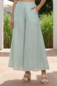 Mint Foil Printed Kota Wide Leg Flared Palazzo