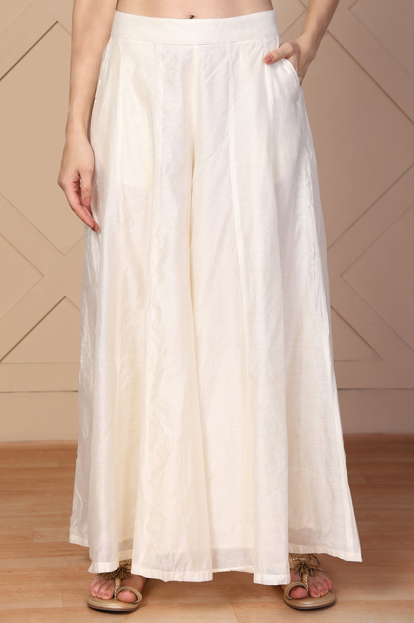 Off-White Solid Flared Skirt