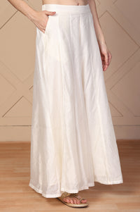 Off-White Solid Flared Skirt