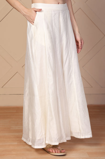 Off-White Solid Flared Skirt