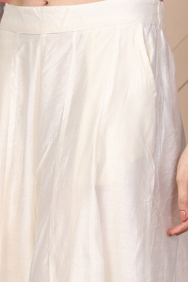 Off-White Solid Flared Skirt