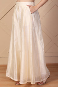 Off-White Textured Flared Skirt