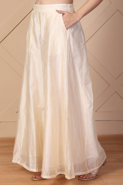 Off-White Textured Flared Skirt