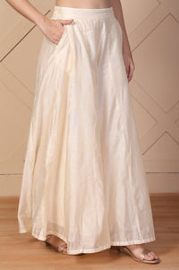 Off-White Textured Flared Skirt