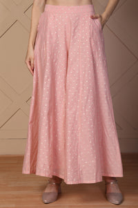 Pink Polka Dot Flared Cotton Skirt