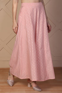 Pink Polka Dot Flared Cotton Skirt