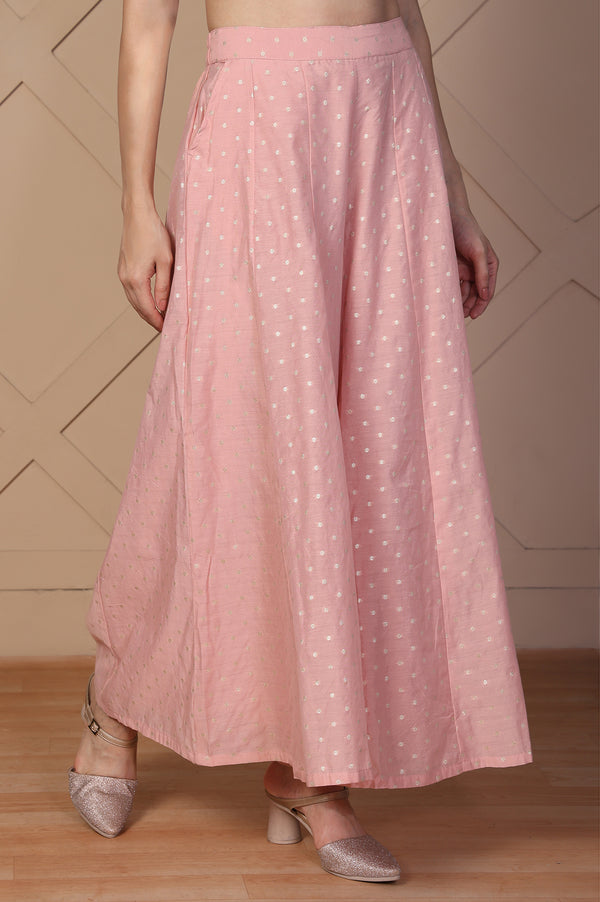Pink Polka Dot Flared Cotton Skirt
