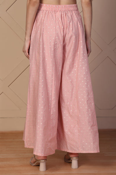 Pink Polka Dot Flared Cotton Skirt