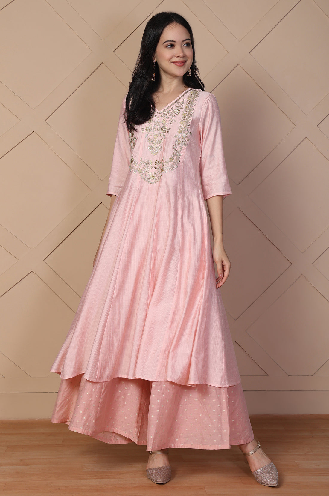 Pink Polka Dot Flared Cotton Skirt