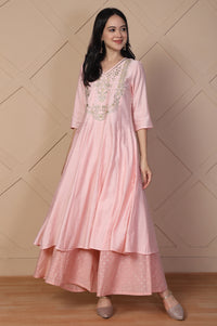 Pink Polka Dot Flared Cotton Skirt