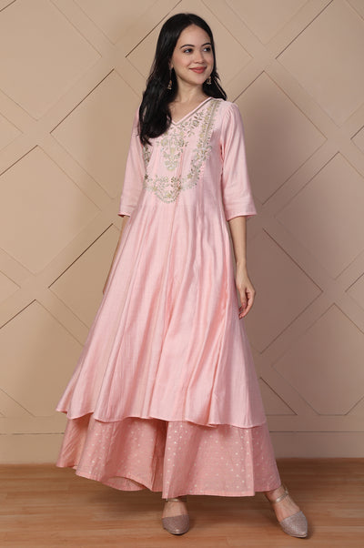 Pink Polka Dot Flared Cotton Skirt