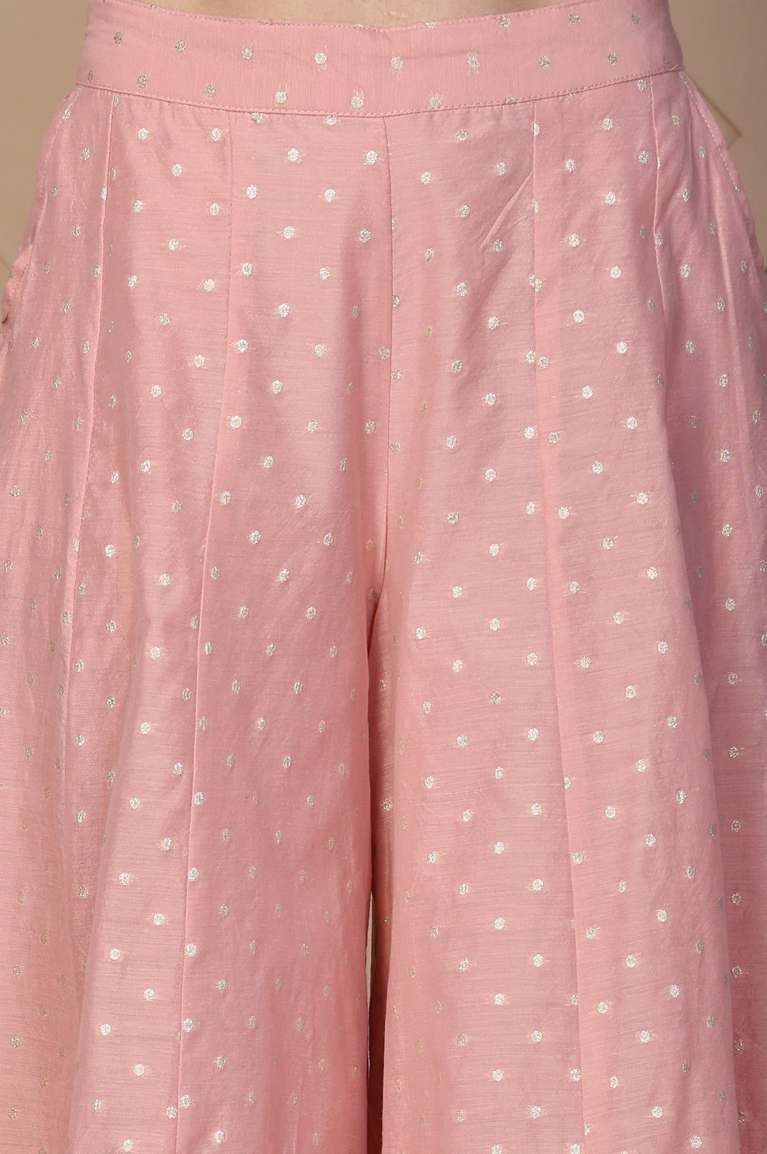 Pink Polka Dot Flared Cotton Skirt