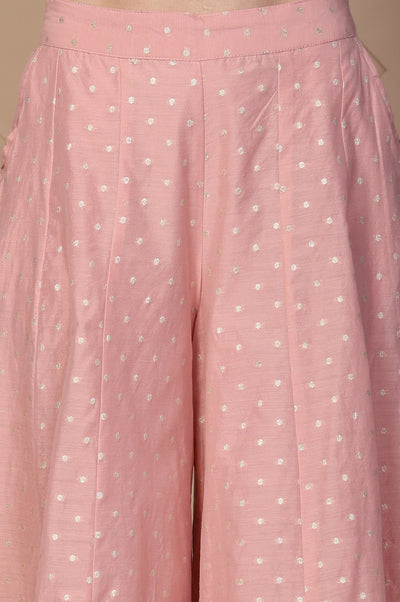 Pink Polka Dot Flared Cotton Skirt