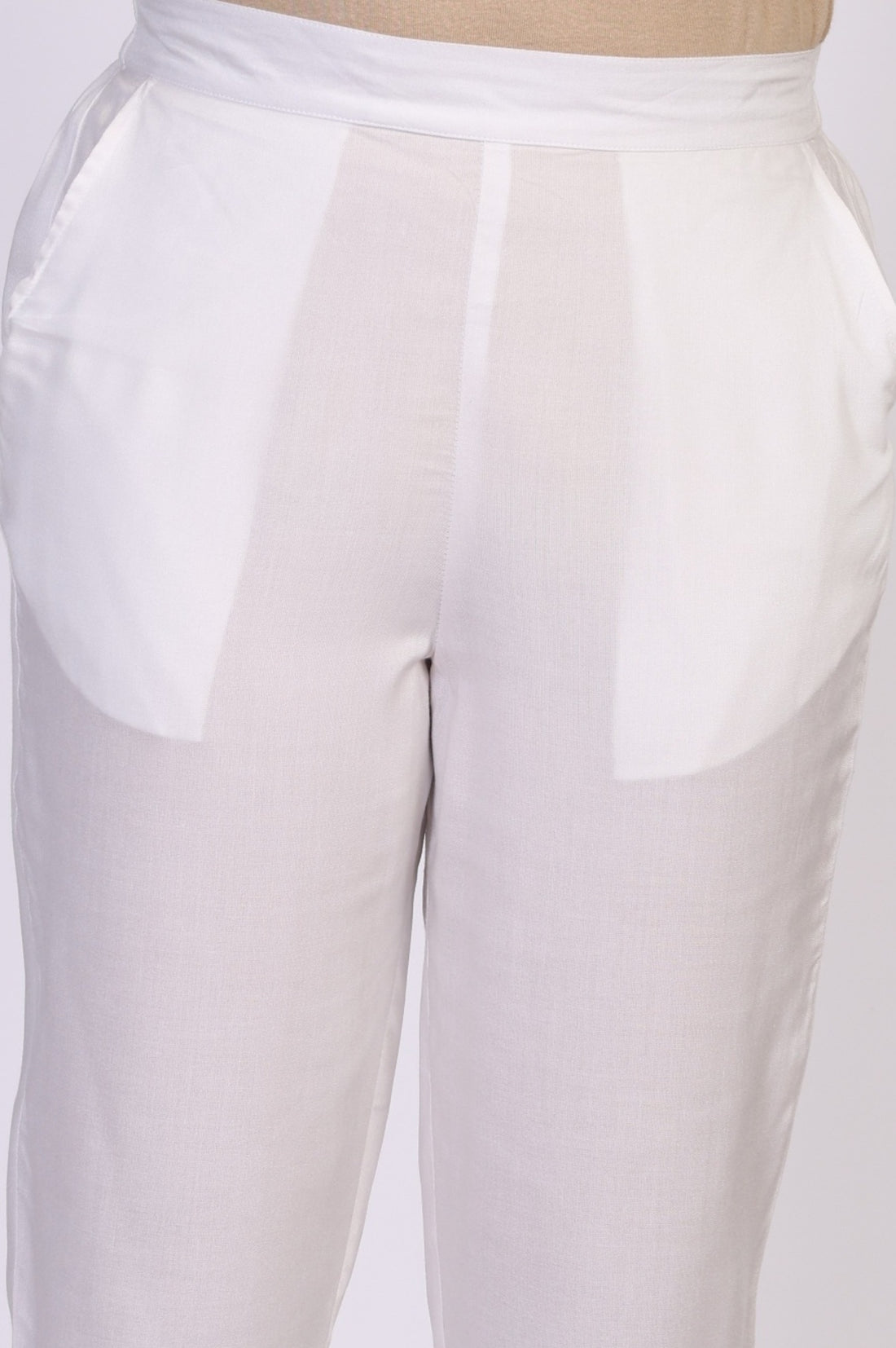White Solid Pure Cotton Ankle Length Trousers