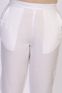 White Solid Pure Cotton Ankle Length Trousers
