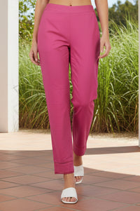 Pink Solid Pure Cotton Straight Fit Ankle Length Trousers
