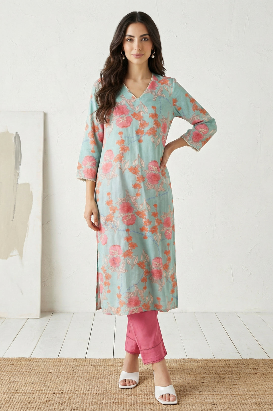 Pink Solid Pure Cotton Straight Fit Ankle Length Trousers
