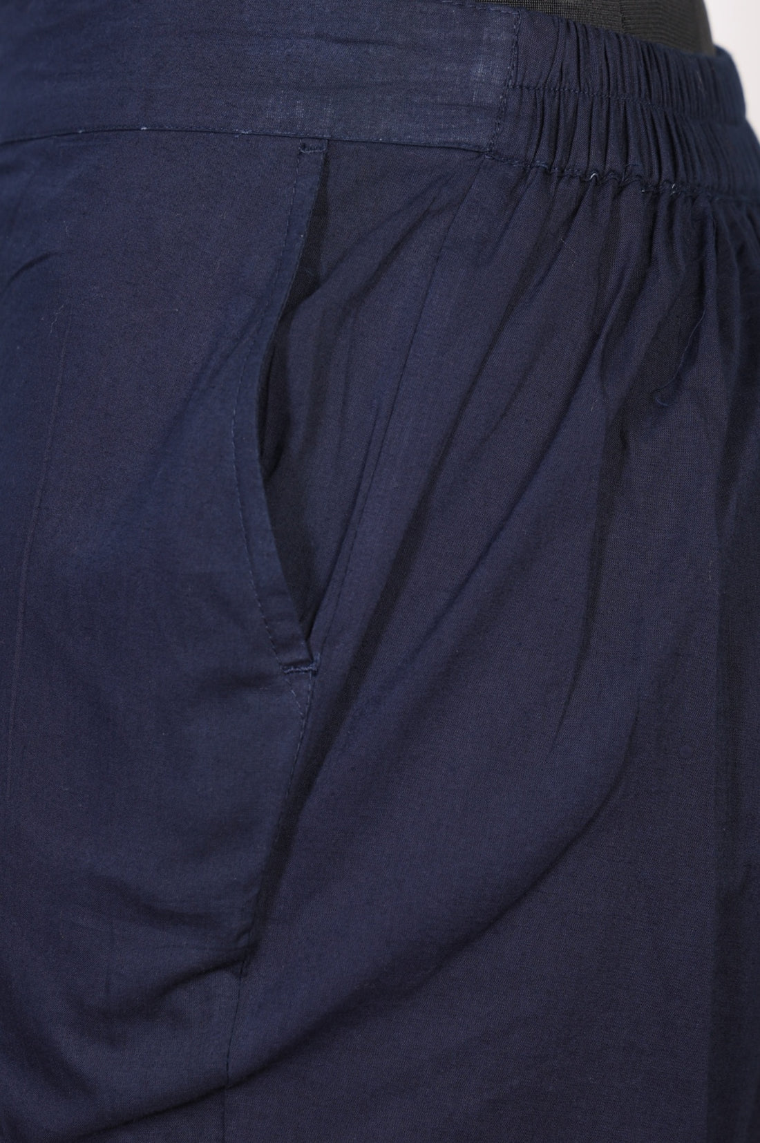 Navy Solid Pure Cotton Straight Fit Ankle Length Trousers