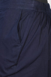 Navy Solid Pure Cotton Straight Fit Ankle Length Trousers