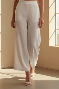White Solid Wide Leg Ankle Length High Rise Palazzo