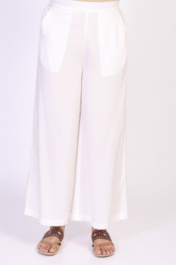 White Solid Wide Leg Ankle Length High Rise Palazzo